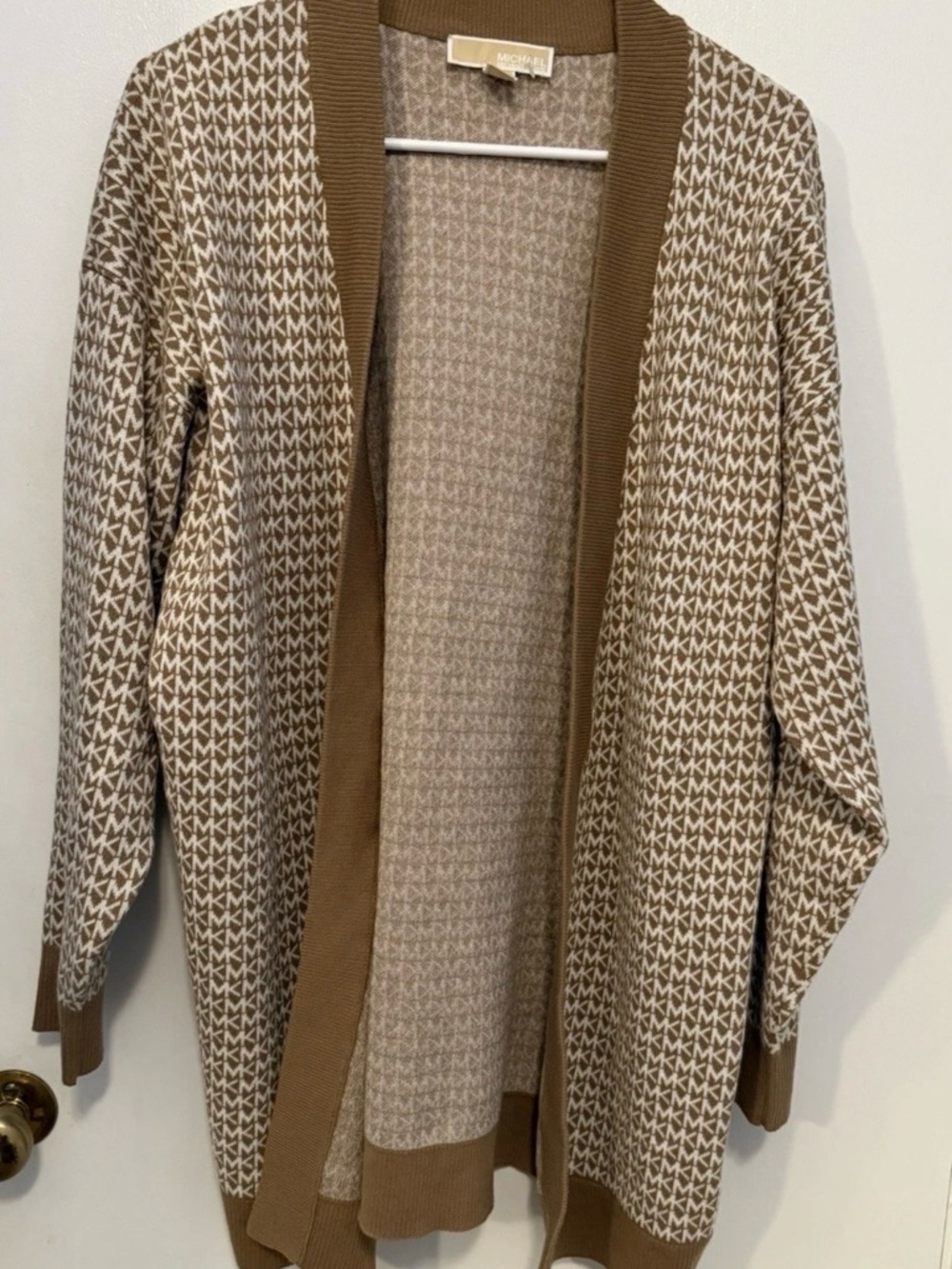 Michael Kors Long Logo Knit Cardigan Large Cotton Blend NWOT
